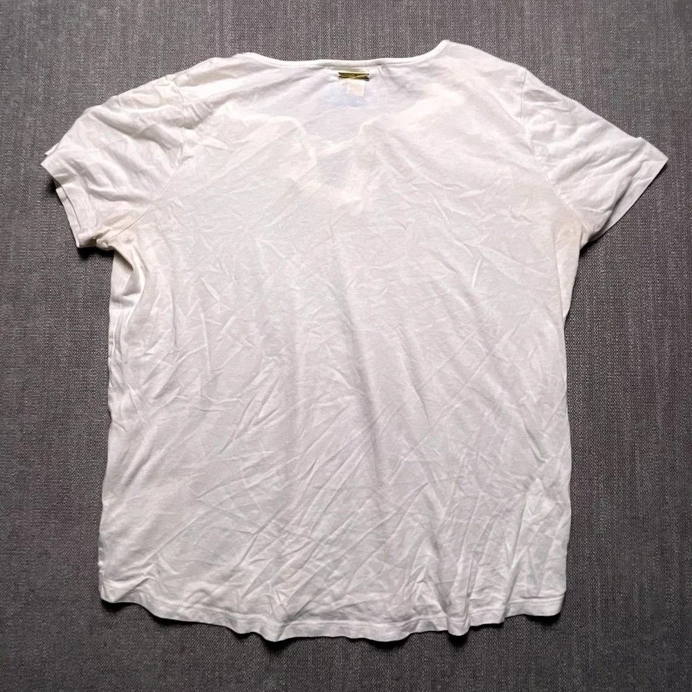Michael Kors Womens White Lace Up Split Neck T Shirt Side Slit Round Hem Small